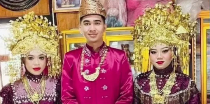 Viral Pria di Sumatera Selatan Nikahi 2 Wanita Sekaligus, Mesra Bertiga di Pelaminan
