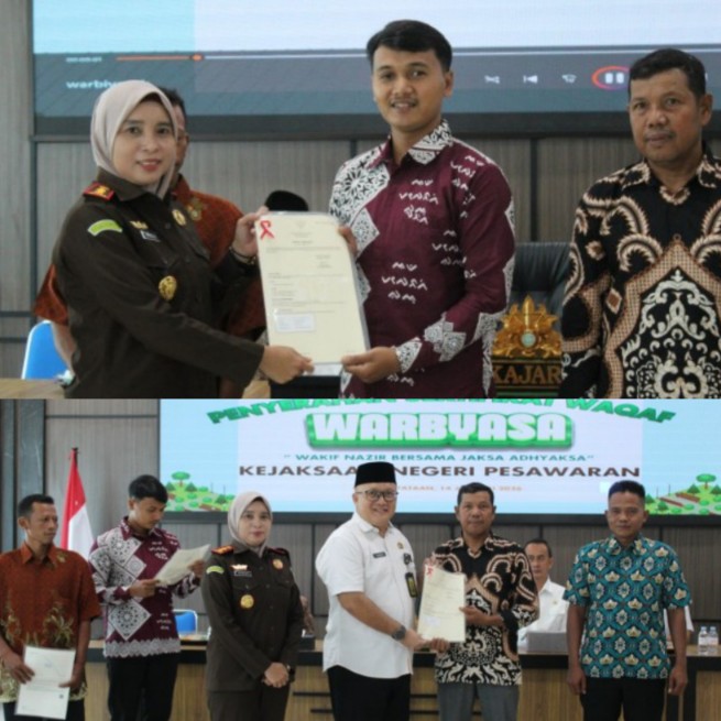 Kejari Pesawaran Kolaborasi BPN Serahkan Sertifikat Tanah Wakaf di Way Ratai