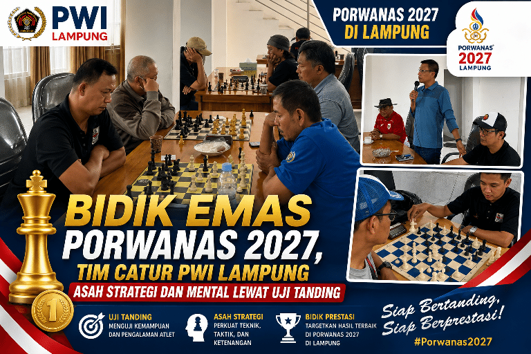 Bidik Emas Porwanas 2027, Tim Catur PWI Lampung Asah Strategi dan Mental Lewat Uji Tanding
